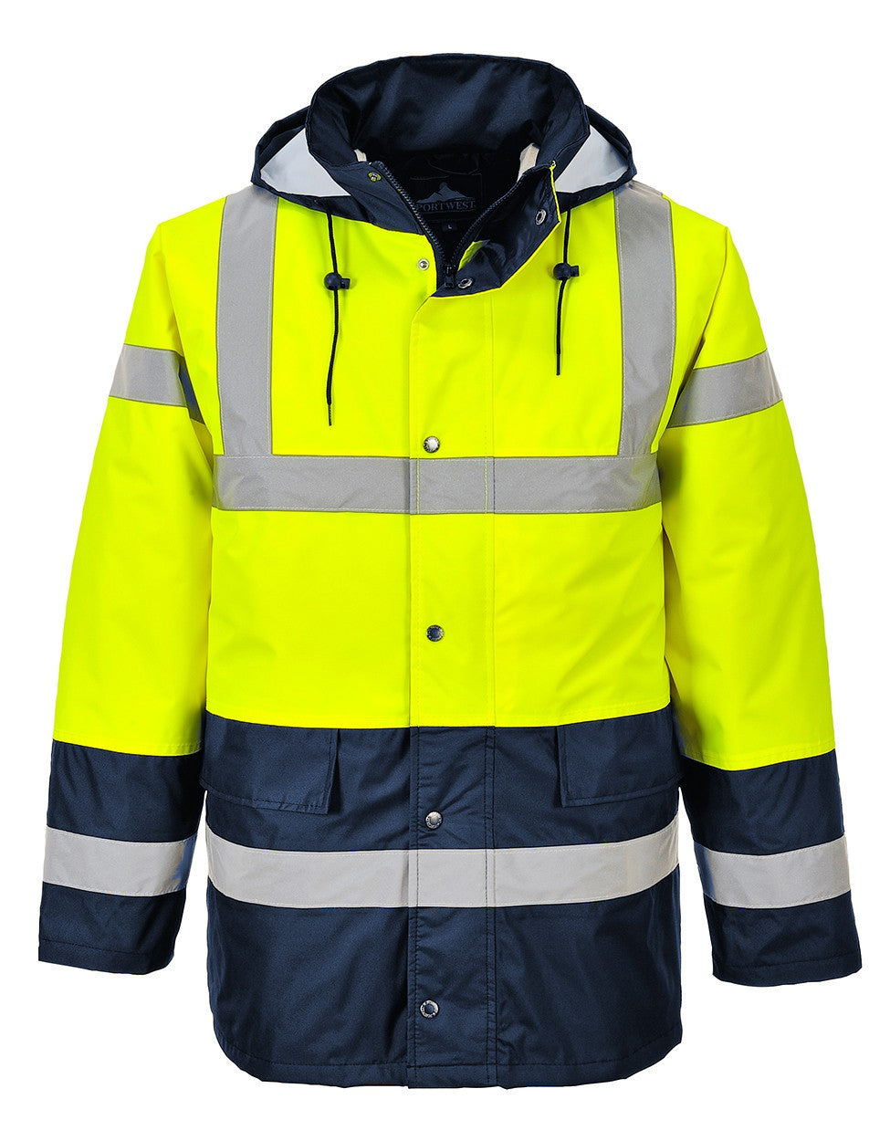 Portwest S466 Men Hi Vis Contrast Traffic Jacket Waterproof Yellow Navy