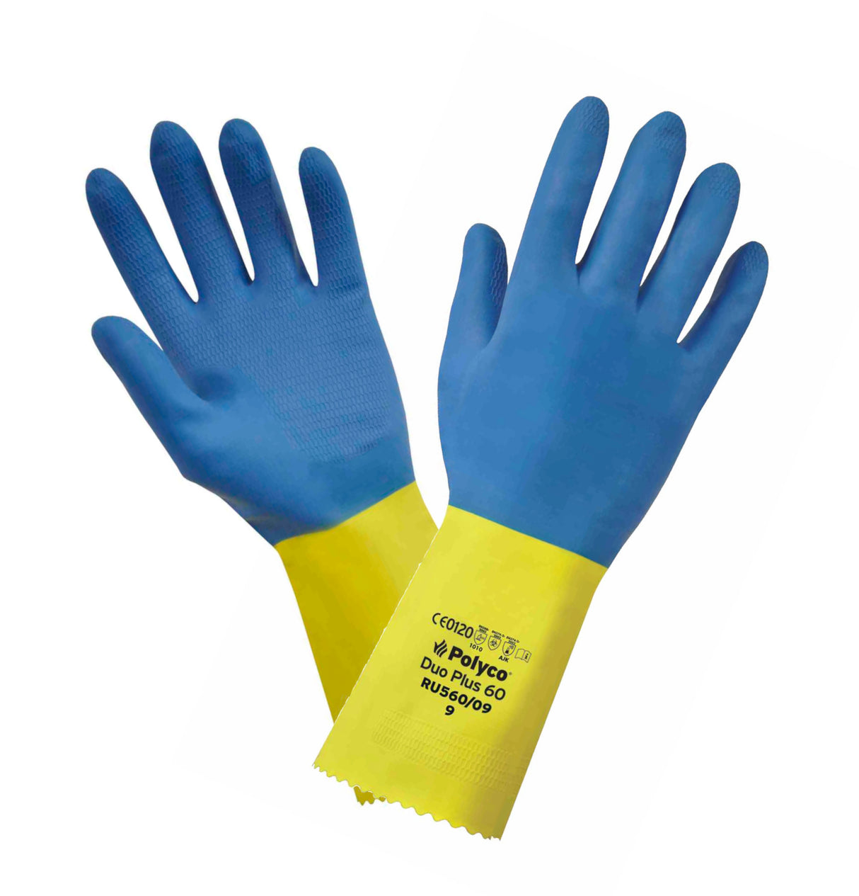 Polyco Duo Plus 60 Double Dipped Latex Glove Yellow Blue