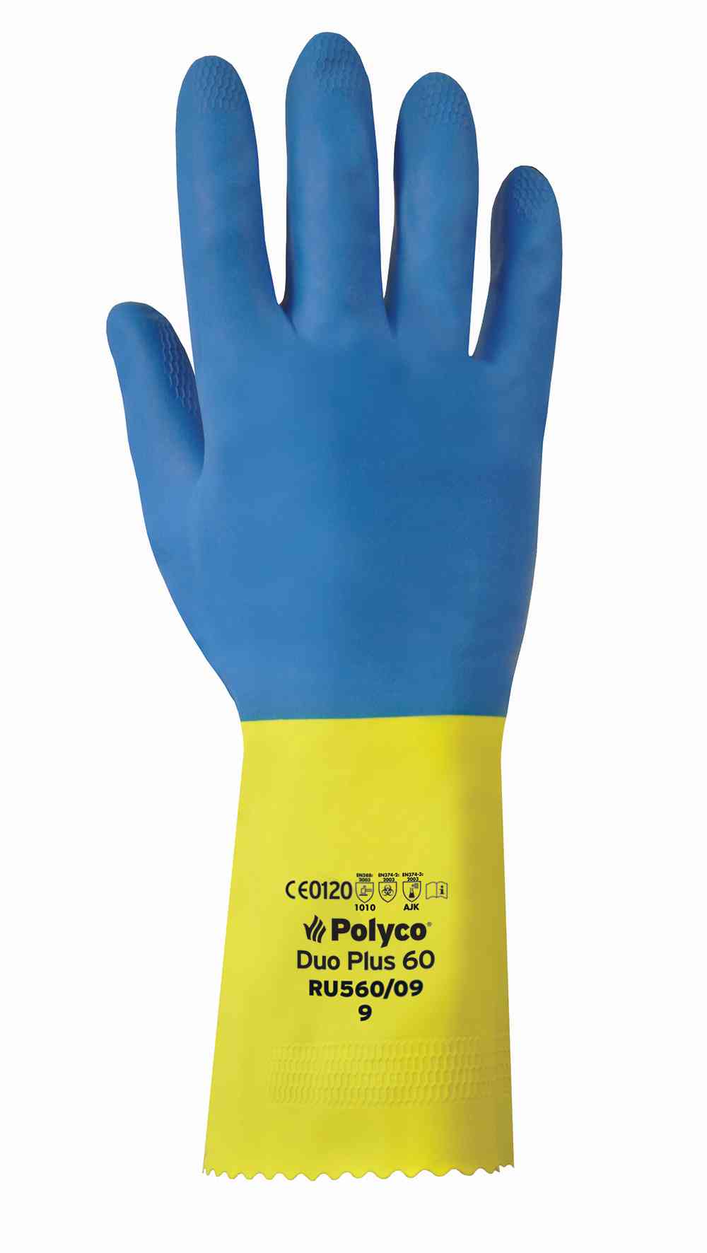 Polyco Duo Plus 60 Double Dipped Latex Glove Yellow Blue