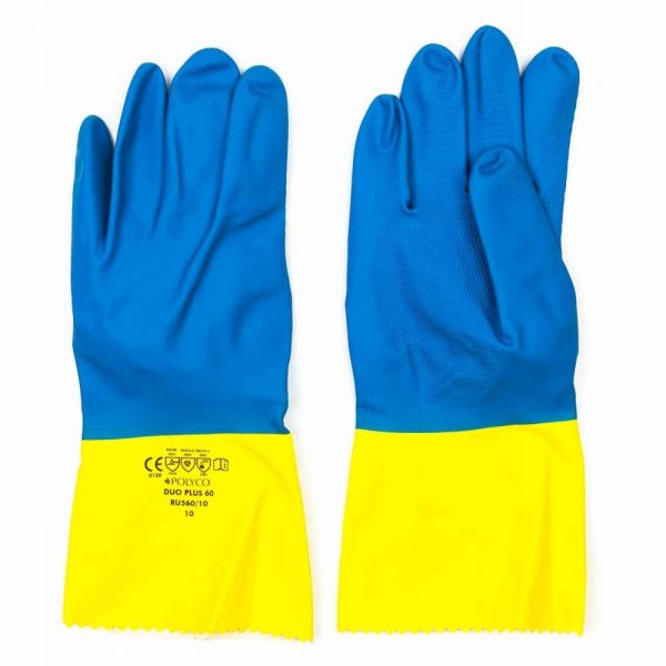 Polyco Duo Plus 60 Double Dipped Latex Glove Yellow Blue