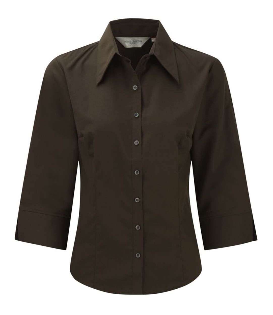 Russell Collection 954F Ladies ¾ Sleeve Tencel Fitted Shirt Chocolate Brown, Size - 12