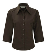 Russell Collection 954F Ladies ¾ Sleeve Tencel Fitted Shirt Chocolate Brown, Size - 12