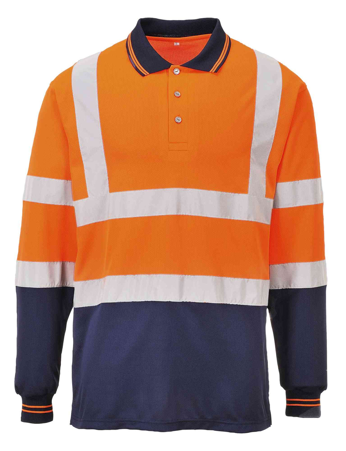 Portwest S279 Mens Work Polo Shirt Long Sleeved Orange/Navy