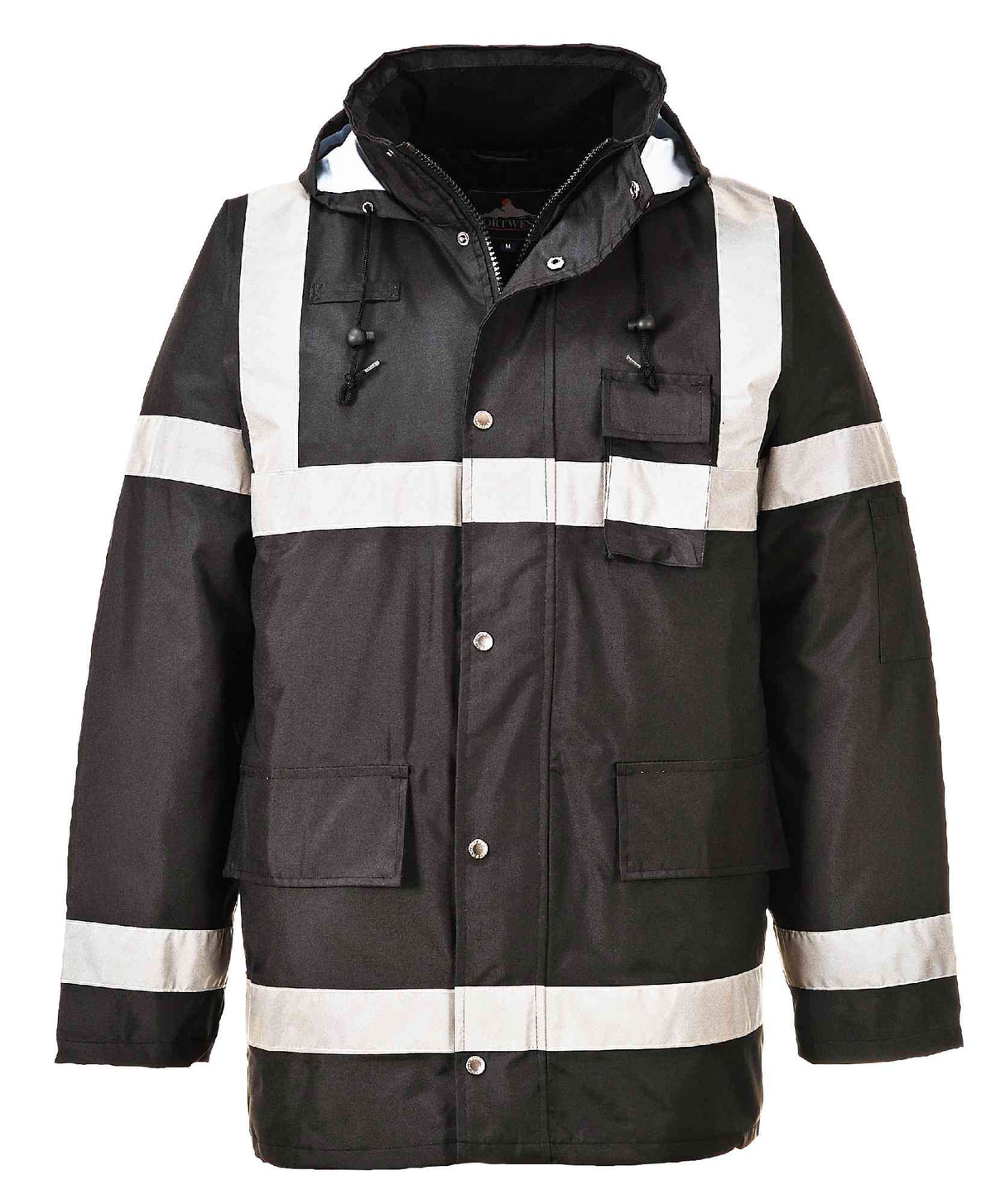 Portwest S433 Waterproof Reflective Tape Wadded Winter Jacket Black