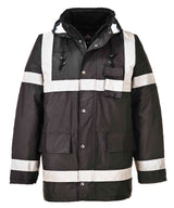 Portwest S433 Waterproof Reflective Tape Wadded Winter Jacket Black