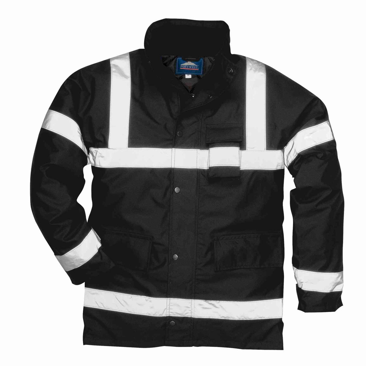 Portwest S433 Waterproof Reflective Tape Wadded Winter Jacket Black