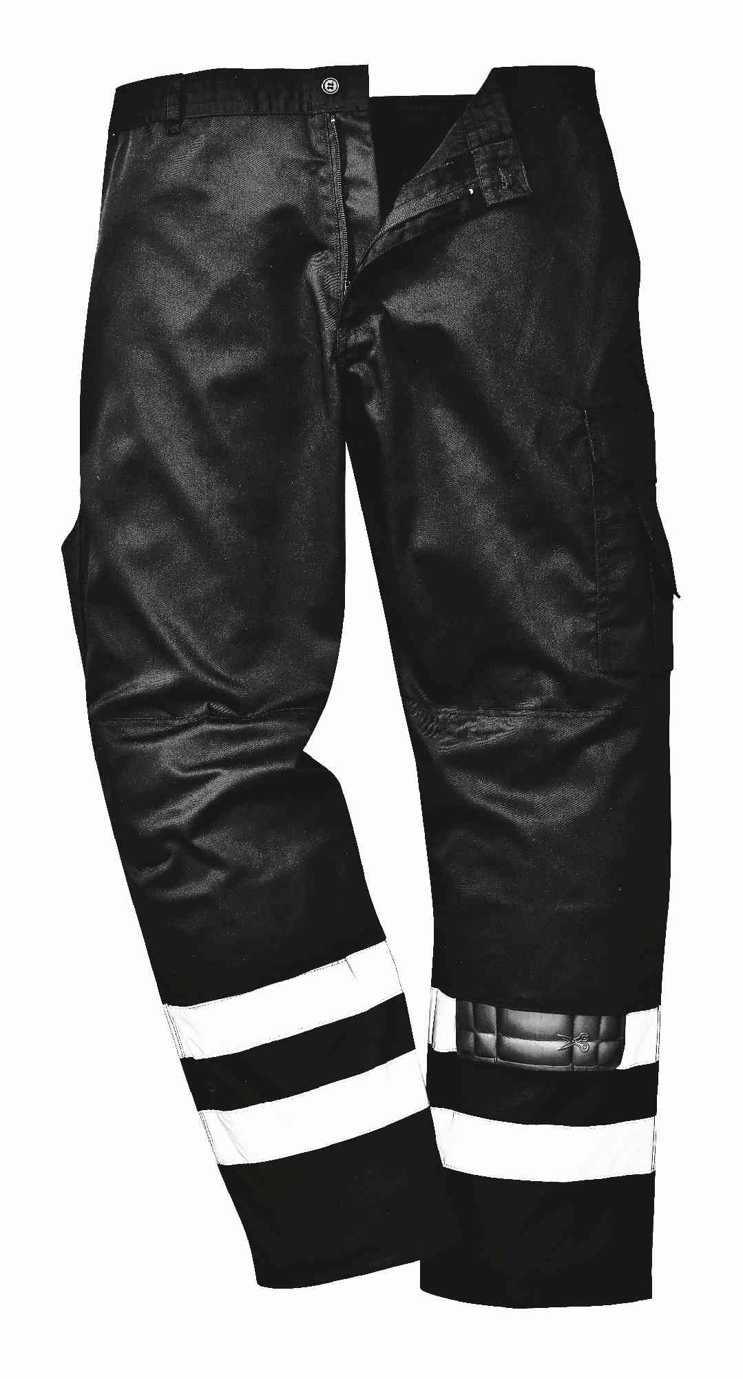 Portwest S917 Iona Polycotton Reflective Tapes Work Combat Trousers Black Size XL