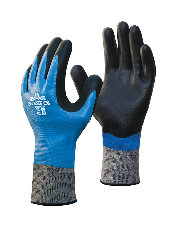 Showa S-TEX 377 Cut Resistant Work Gloves Nitrile Double Coating Extended Cuff