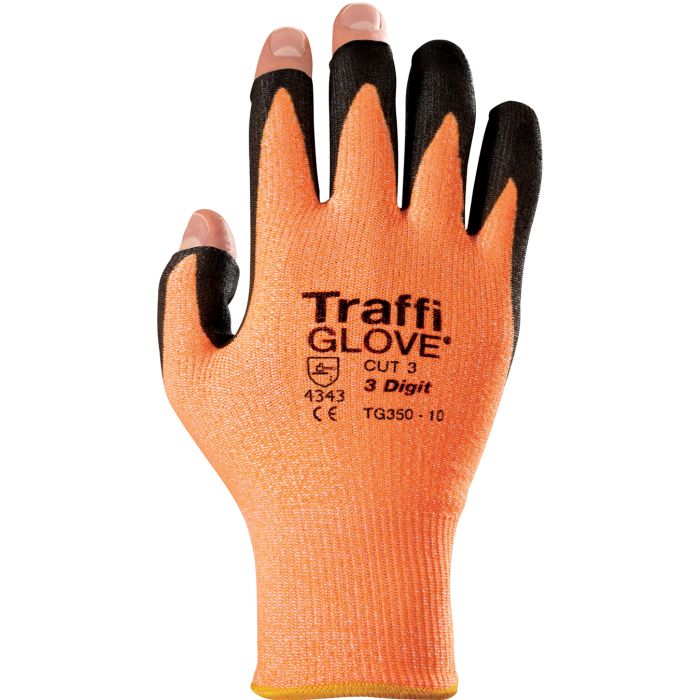 TraffiGlove Amber 3 Digit Safety Gloves PU Coating Level 3 Cut Resistant Size 6