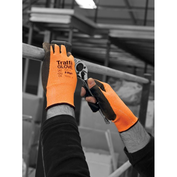 TraffiGlove Amber 3 Digit Safety Gloves PU Coating Level 3 Cut Resistant Size 9