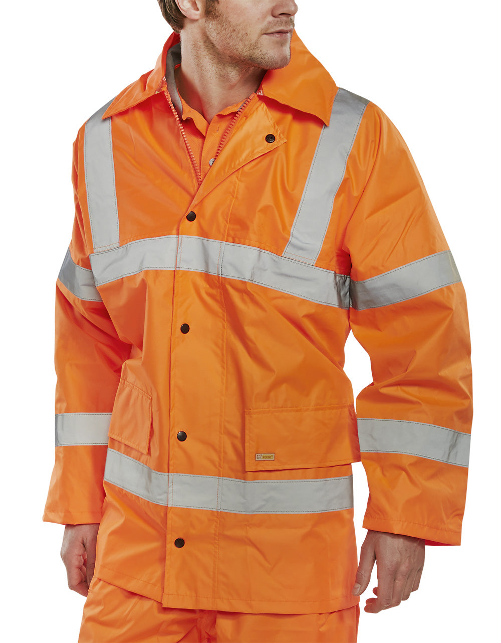 Beeswift TJ8 Waterproof Hi Vis Orange Lightweight Reflective Bands Rain Jacket