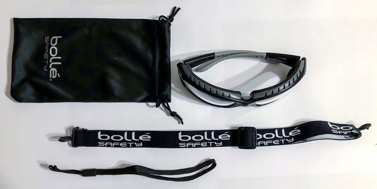 Bolle Neck Cord & Cleaning Pouch with Tracker II 2 Safety Glasses - Clear