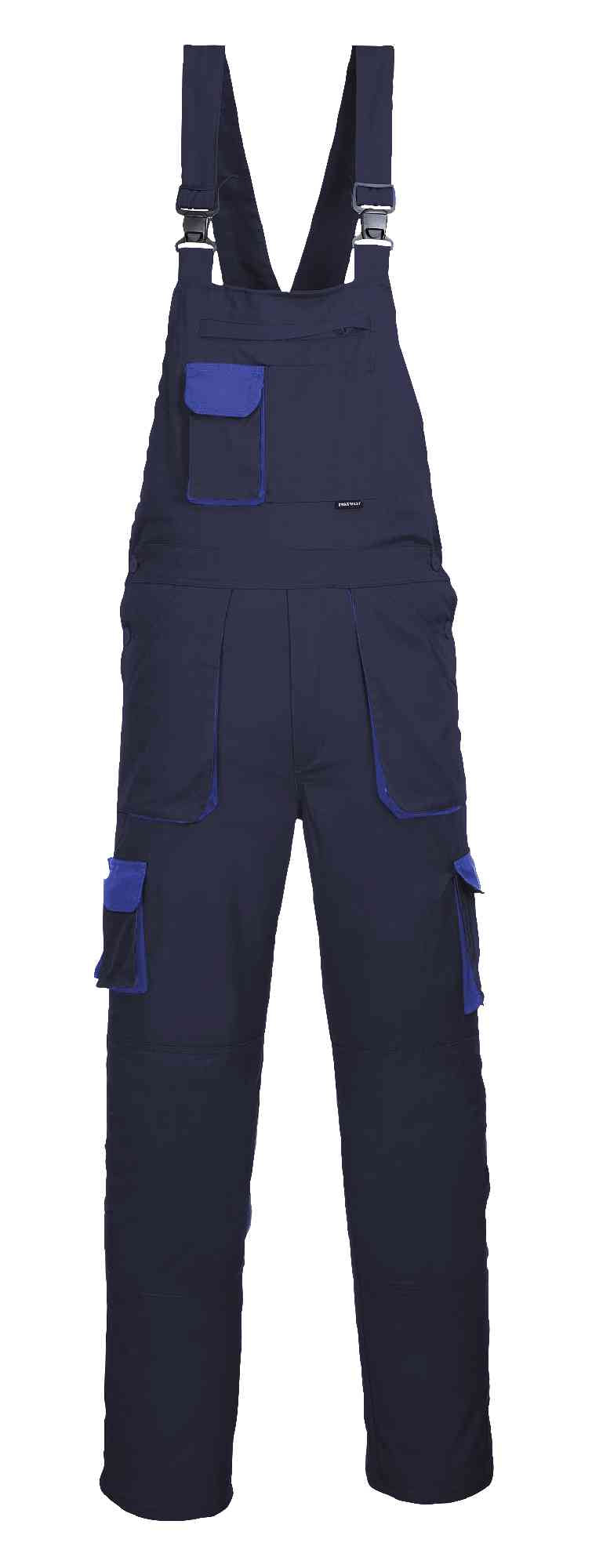 Portwest TX12 Texo Men Contrast Bib & Brace Knee Pad Pockets Trousers Navy/Blue