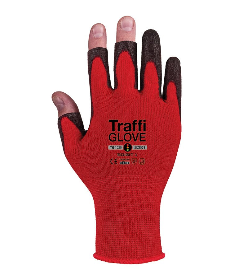 Traffiglove TG1020 3 DIGIT Safety Gloves PU Coating 3 Exposed Fingertips