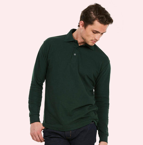 Uneek UC113 Men Polo Shirt Long Sleeve Polycotton Bottle Green