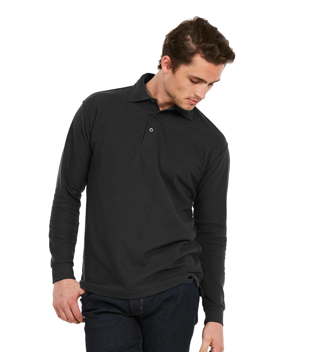 Uneek UC113 Men Polo Shirt Long Sleeve Polycotton Black