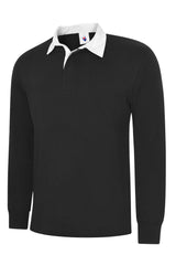 Uneek UC402 Unisex Classic Rugby Long Sleeve Black Shirt, Size - Large