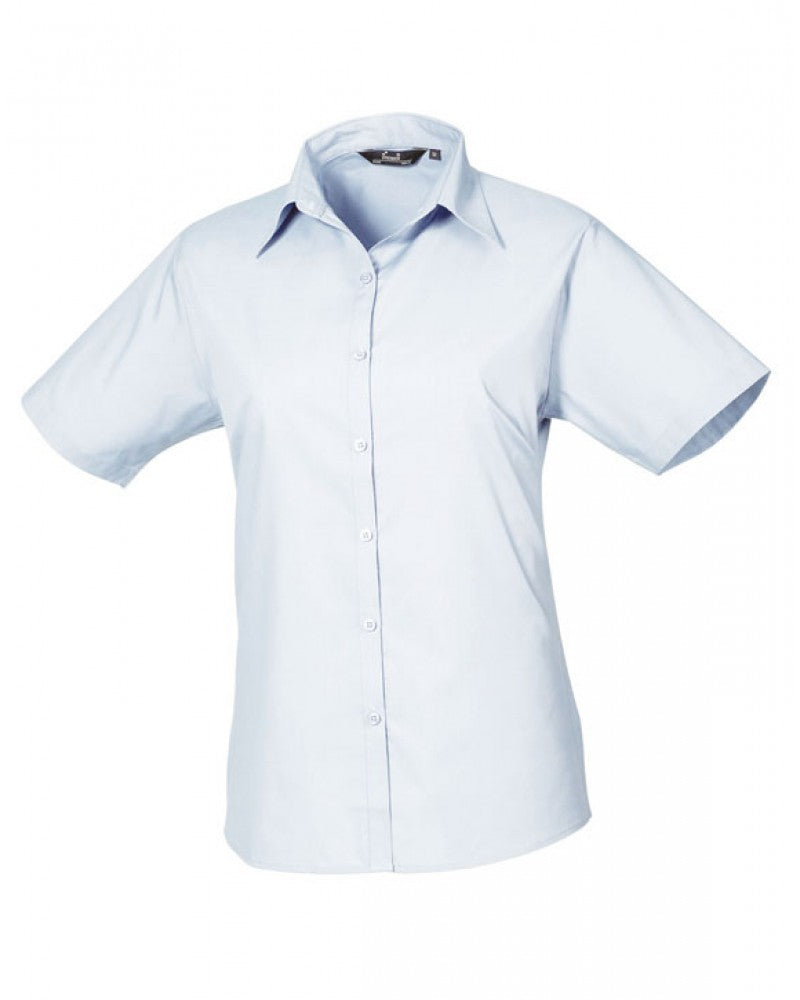 Premier PR302 Ladies Poplin Blouse Short Sleeve Light Blue