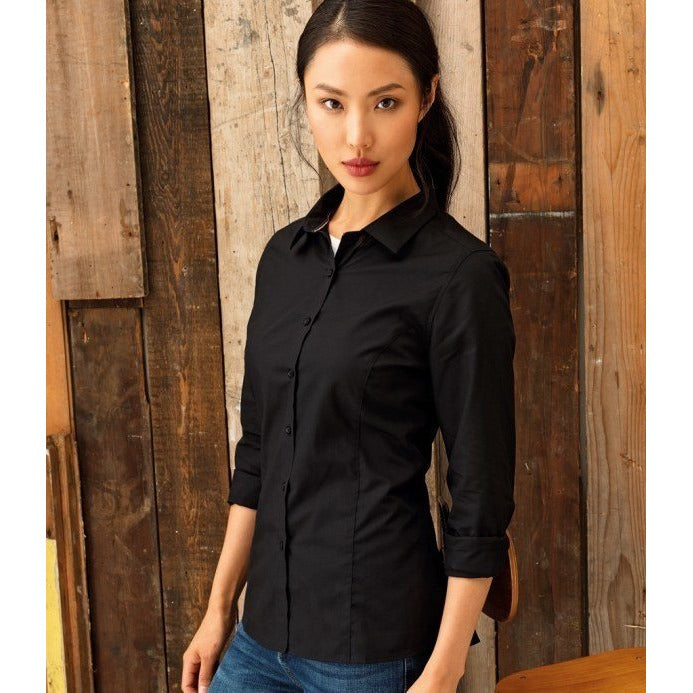 Premier PR334 Signature Ladies Black Oxford Long Sleeve Shirt