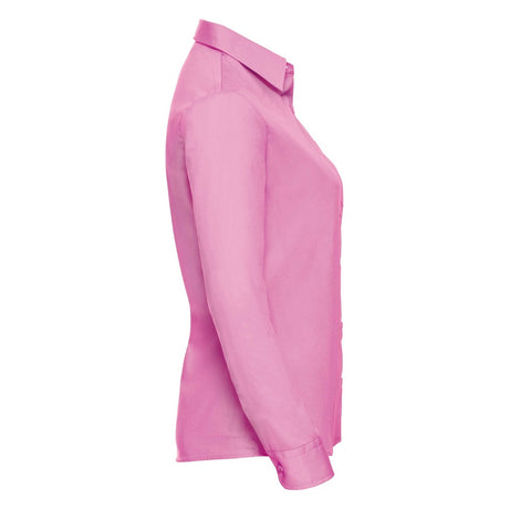 Russell Collection Ladies Shirt Long Sleeve Cotton Poplin Pink, Size - 12