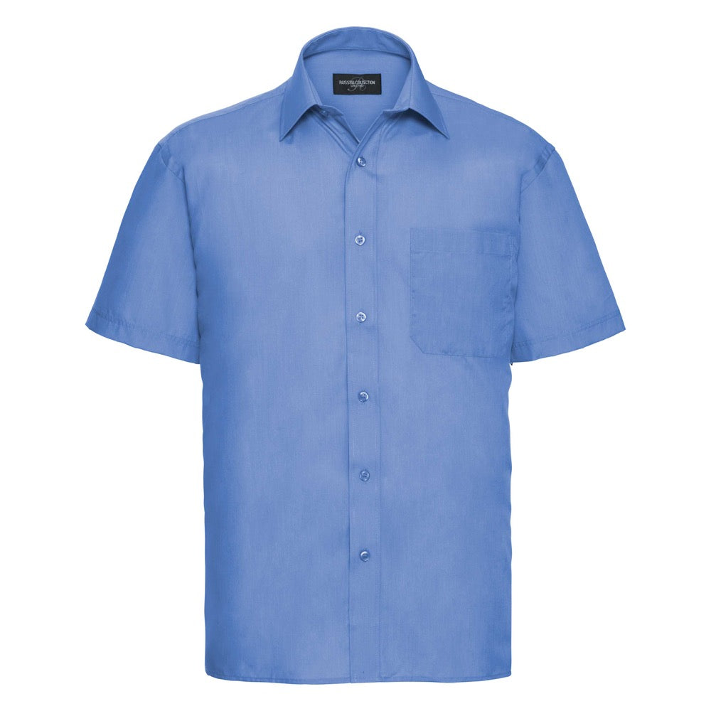 Russell Collection 935M Men Poplin Shirt Short Sleeve Blue