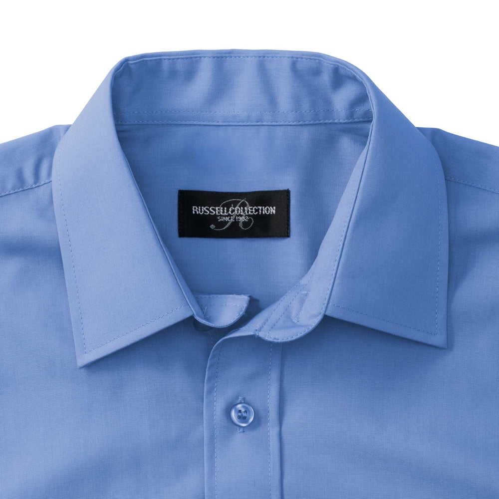 Russell Collection 935M Men Poplin Shirt Short Sleeve Blue