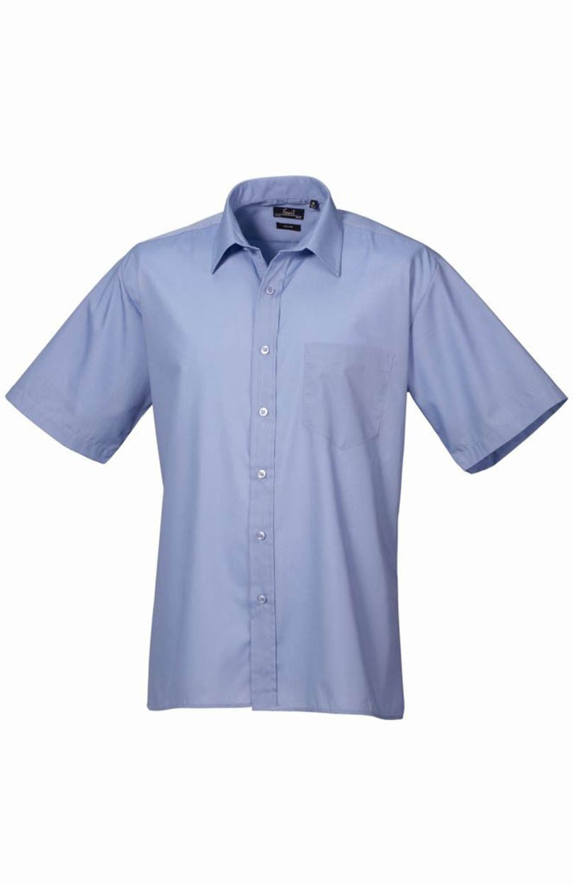 Premier PR202 Men Short Sleeve Mid Blue Poplin Shirt, Size - 15.5