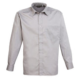 Premier PR200 Long Sleeve Poplin Polyester Cotton Shirt Silver, Size - 15.5