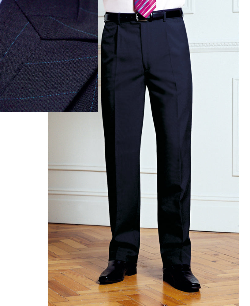 Brook Taverner Imola 8314B Men Trousers Single Pleat Pinstripe Navy