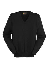 Balmoral Knitwear WAVN V-Neck Long Sleeved Wool Blend Black Pullover, Size - 50