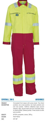 Wenaas Overall Hi Vis Reflective Tape Two Tone Work Coverall, Red-Yellow 300gm