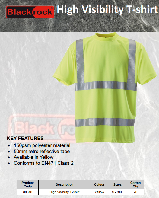 Blackrock 80310 High Visibility T-Shirt Work Security Cycling Sport Short Sleeve