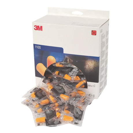 3M Foam Disposable Earplugs 1100 SNR=37dB 200 Pairs Box Orange