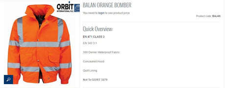 Orbit Orange Hi Vis Bomber Jacket BALAN