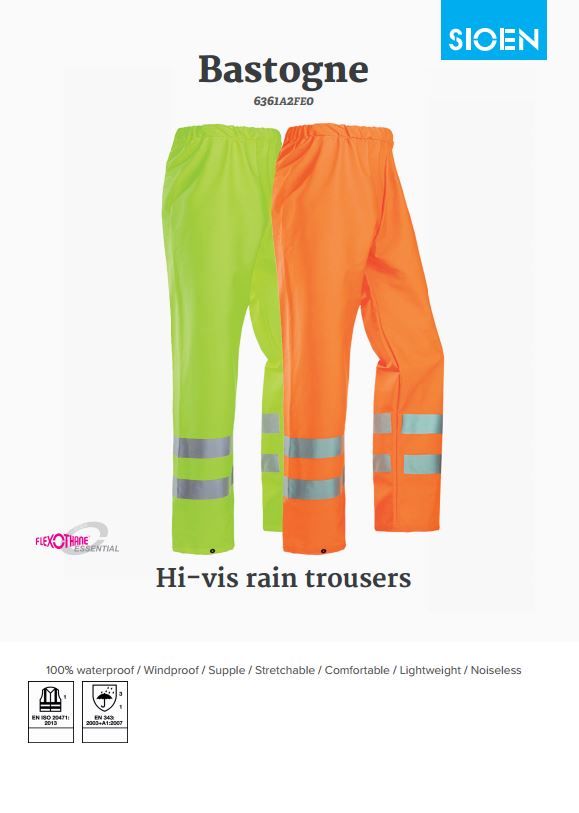 Sioen Bastogne Waterproof High Vis Yellow Rain Trousers 6361