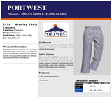Portwest Bromley C079 100% Cotton Work Pants Kitchen Uniform Chef's Trousers, Size - Small