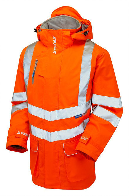 PULSAR Pulsarail PR499 Rail Spec Hi-Vis Orange Breathable Storm Coat Size XL