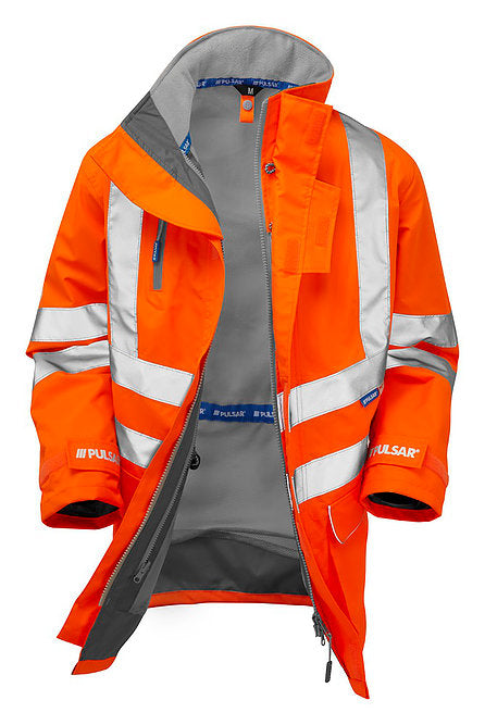 PULSAR Pulsarail PR499 Rail Spec Hi-Vis Orange Breathable Storm Coat Size XL