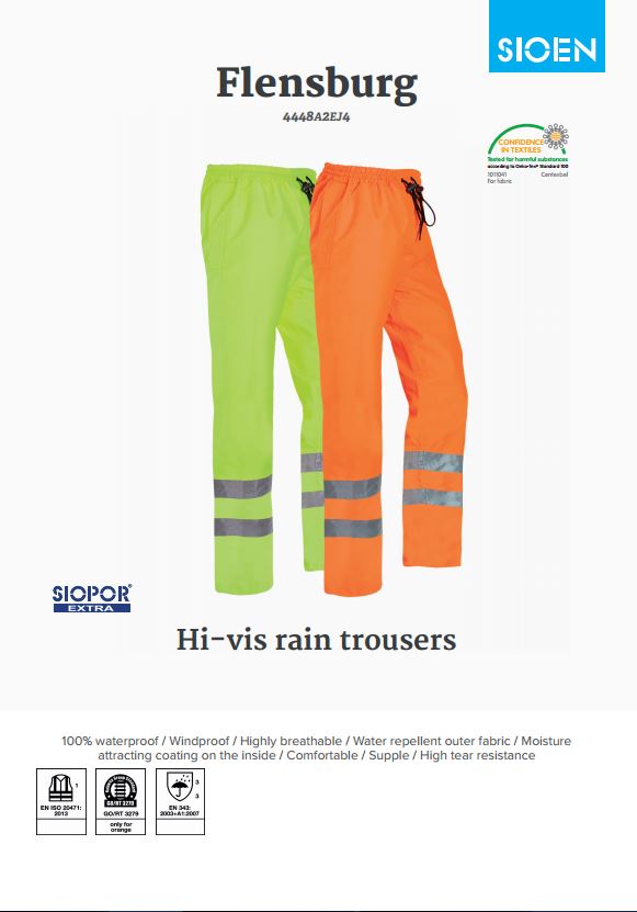 Sioen Flensburg 4448 Waterproof & Windproof, Breathable Hi Vis Yellow Trousers