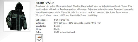 Lyngsoe Rainwear Waterproof Breathable FOX2457 Jacket Anthracite/Black