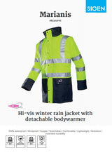 Sioen Marianis Hi-Vis Winter Rain Jacket with Detachable Bodywarmer Yellow/Navy 6833