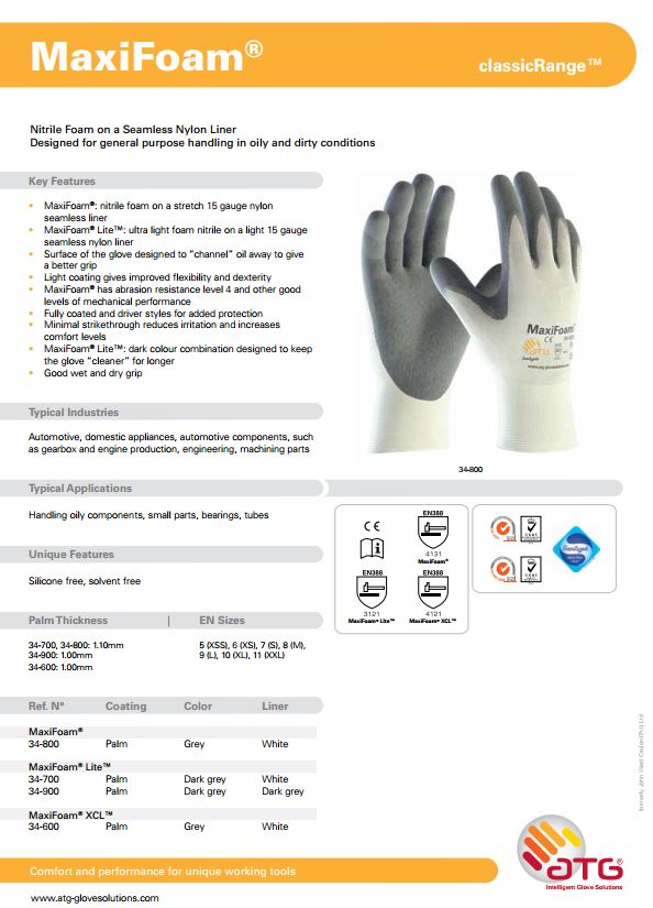 ATG G-TEK 34-800 Maxi foam Nitrile Coated Glove (4.1.3.1)