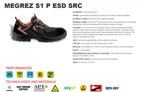 Cofra Megrez Unisex S1 Black Safety Lightweight Metal-free Trainer ESD