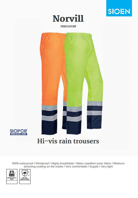 Sioen 799Z Norvill Hi Vis Orange/Navy Waterproof Rain Trousers