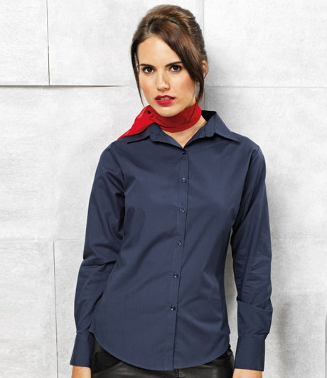 Premier PR300 Ladies Poplin Long Sleeve Blouse Navy