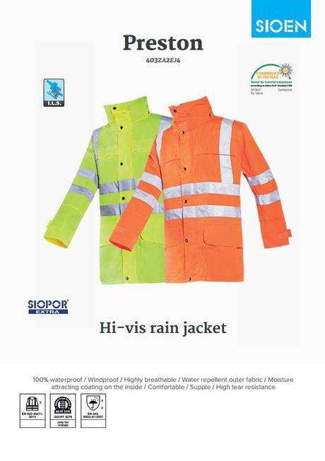 Sioen Preston 403Z Waterproof Windproof Hi Vis Yellow Rain Jacket