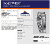 Portwest Harrow S068 Polycotton Hotel Kitchen Uniform Unisex Chefs Trousers