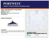 Portwest S102 Long Sleeve Pilot Shirt Polyester/Cotton White