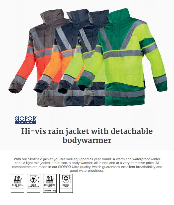 Sioen Skollfield Hi Vis Orange Rain Jacket with Detachable Bodywarmer 209A