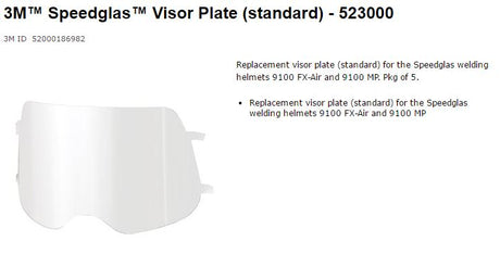 3M 523000 Grinding Visor Plate for Speedglas 9100FX